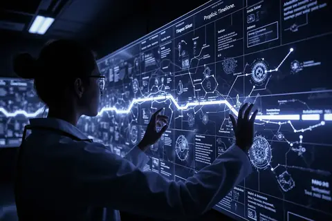 A healthcare professional reviewing AI-generated time-series data on a computer screen.