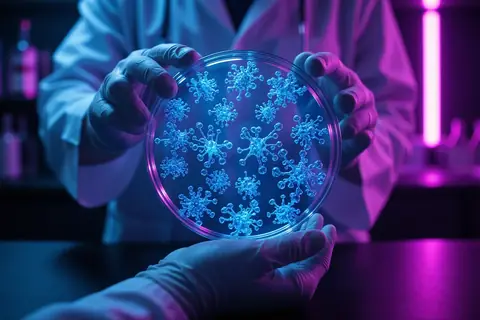 A scientist working in a modern biology lab with advanced equipment.