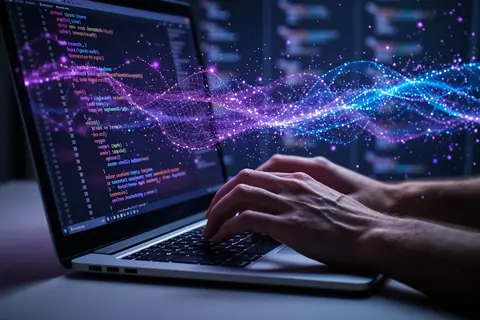 A developer reviewing code on a computer screen.