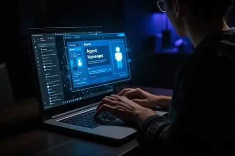 A cloud-based AI agent interface running on a laptop screen.