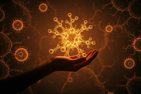 A laboratory setup with AI interfaces and gene-editing equipment.