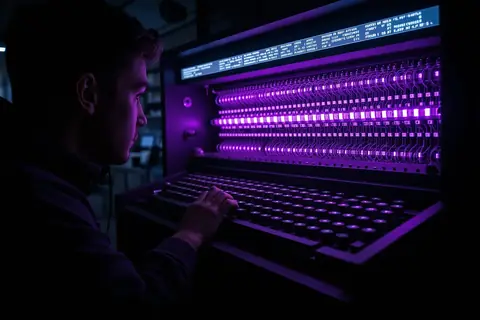 A close-up of an Enigma machine, illustrating the AI models' decryption breakthrough.