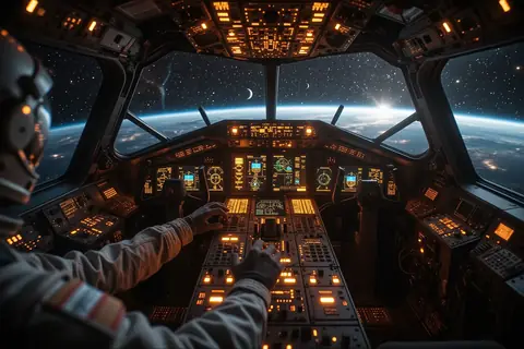 A satellite orbiting Earth, demonstrating the use of generative AI in space exploration.