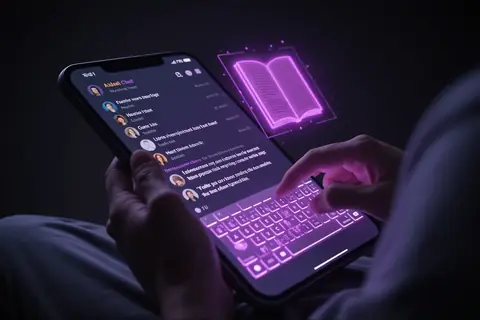 A person using the Audible app to talk to an AI version of a book character, illustrating Audible's new feature.