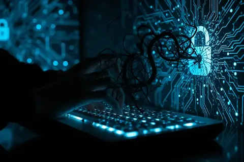 A digital illustration of a hacking platform interface, highlighting the disruption of EvilTokens by Microsoft.