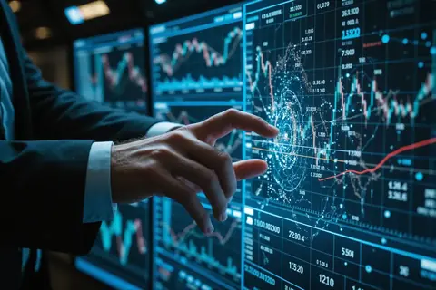 A financial professional reviewing trade documents on a computer, illustrating Chatham's AI integration.