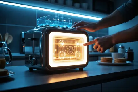 A smart home device with a glowing screen, illustrating Meta's Muse AI integration.