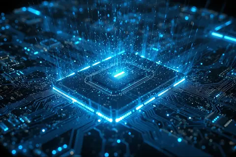 A high-end GPU under laboratory lighting, illustrating the breakthrough in training large AI models on a single GPU.