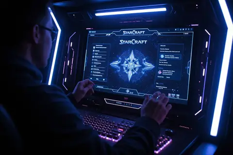 A screenshot of the StarCraft game interface, illustrating the AI bots' competition.
