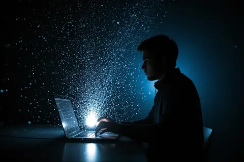 A MacBook Pro on a desk, illustrating the RemoveMacAI tool removing Apple Intelligence data.