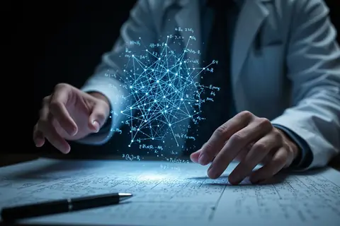 A mathematician working at a chalkboard, illustrating AI's breakthroughs in solving mathematical problems.