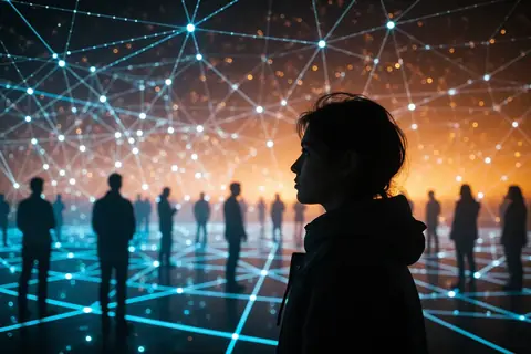 A person analyzing a complex visual scene, illustrating the study on intuitive visual reasoning in AI models.