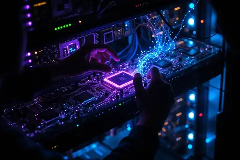 A close-up of Microsoft’s Maia 300 AI chip, showcasing its advanced design and components.