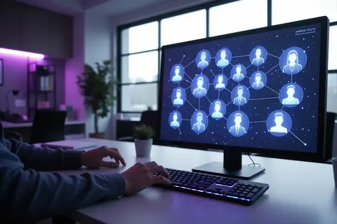 A person sitting at a desk, engaging in a video call with an AI simulation of a client, representing McKinsey's new interview process.