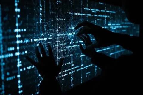 A cybersecurity analyst reviewing malware data on a computer screen, highlighting SentinelOne's integration of OpenAI Daybreak.