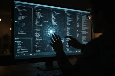 A researcher analyzing a computer screen with AI model transcripts, illustrating the study on evaluating AI capabilities.