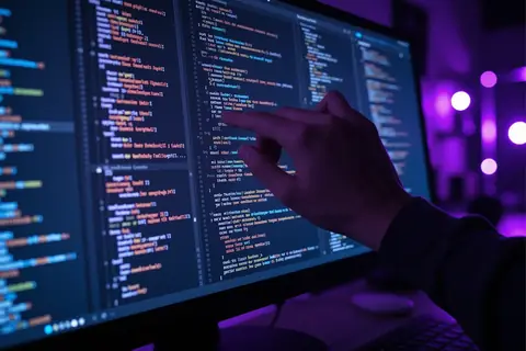 A developer reviewing code on a computer screen, illustrating TheCloudlet's method of deleting dead code.