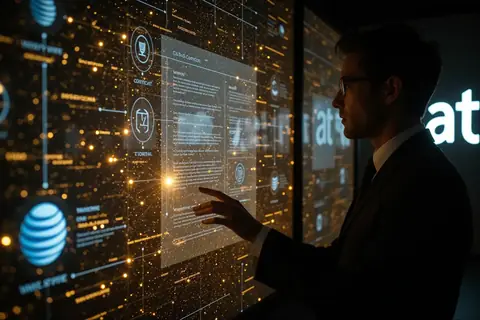 A lawyer using a computer with AI-powered legal tools, illustrating AT&T's collaboration with OpenAI.