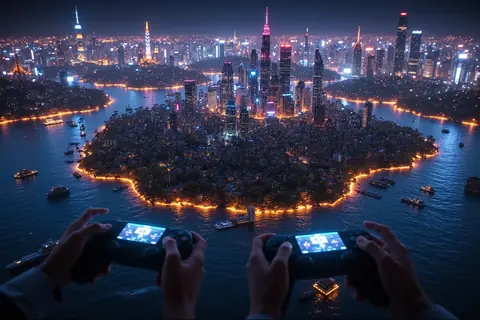 A virtual island with AI agents exploring and playing, illustrating MIT's experiment on AI play.